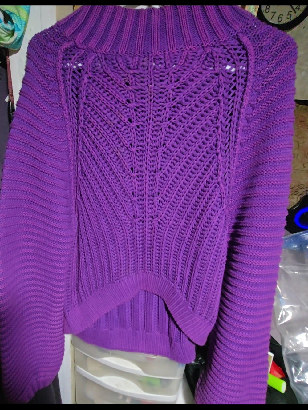 Free People Purple Cable Knit Turtleneck Sweater